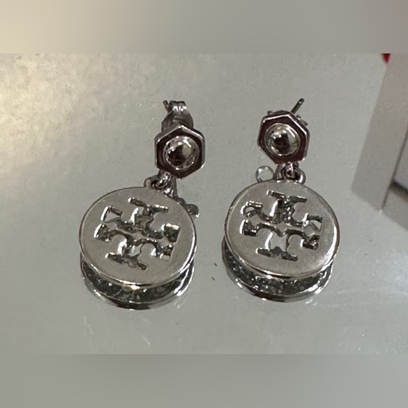 Tory Burch Hexagonal Logo Circle Drop Earrings - Picture 2 of 3